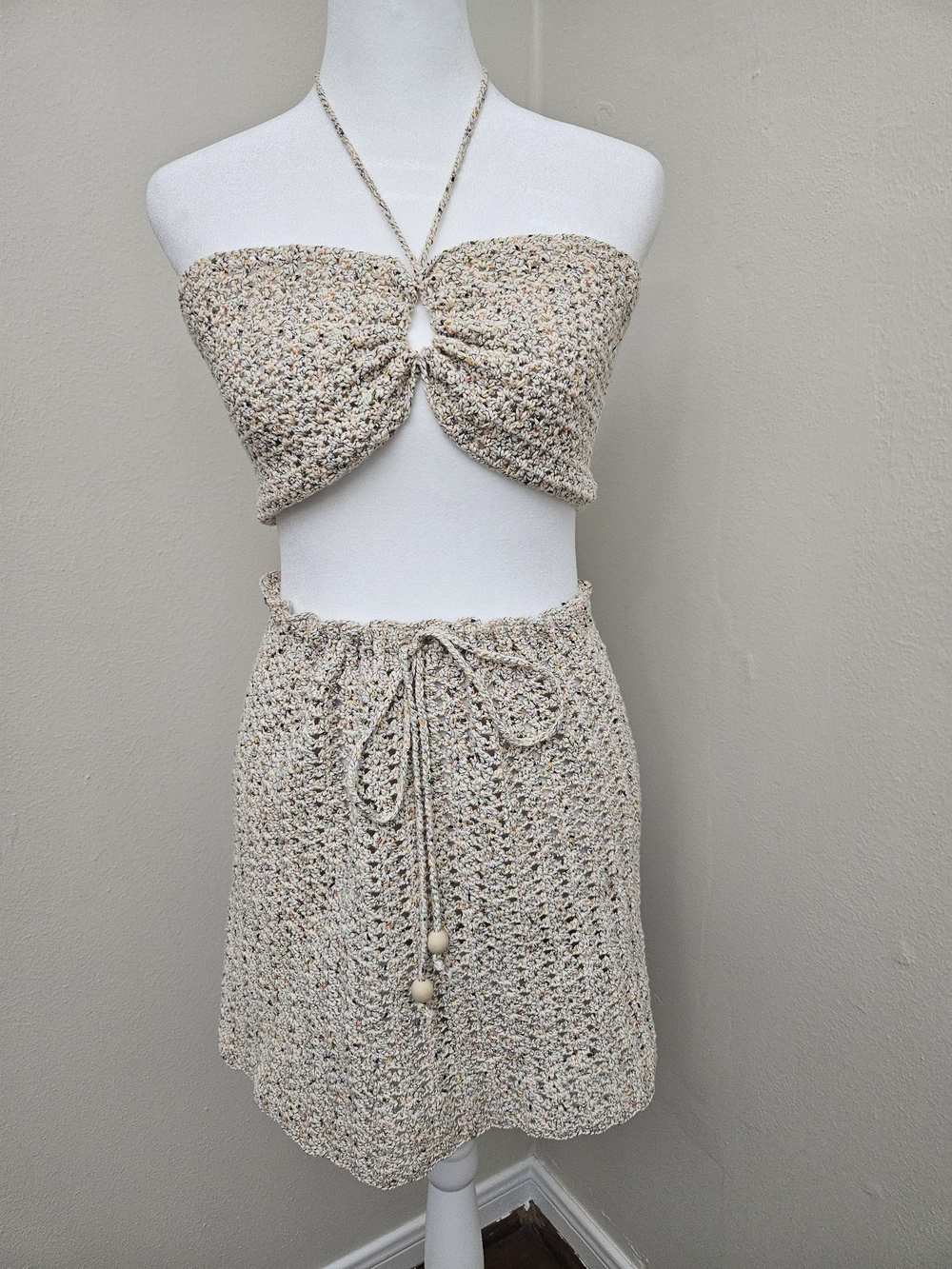 Handmade Crochet Two-Piece Set - Cream Multicolor